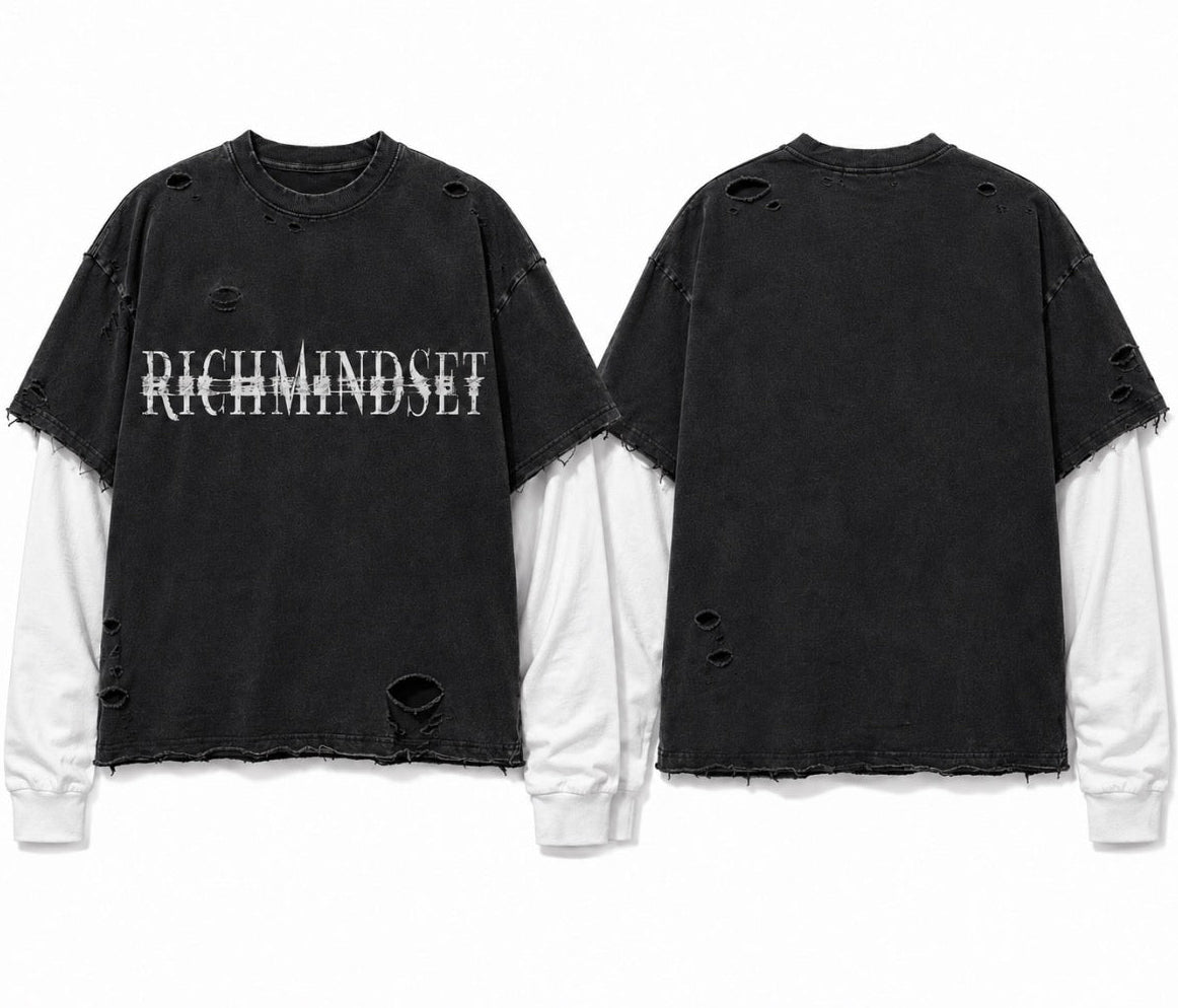 RICHMINDSET DISTRESS TSHIRT ATTACHED LONG SLEEVE(preorder)